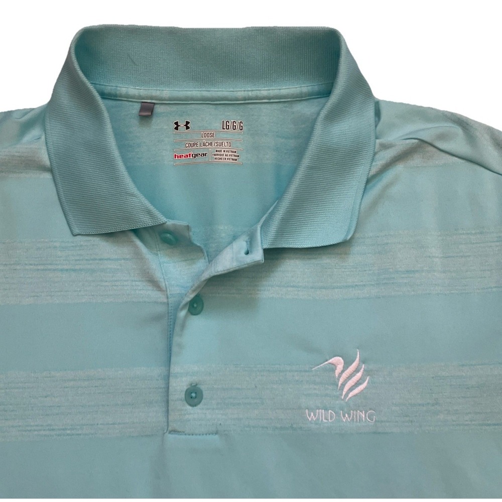 Under Armour Large Light Blue‎ Striped HeatGear Wild Wing Golf Polo Myrtle Beach